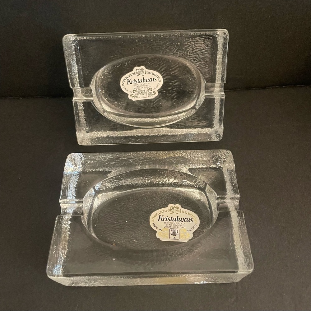 Vtg Kristaluxus Crystal Ashtray Set of 2  Lead Heavy  Midcentury Modern Mexico